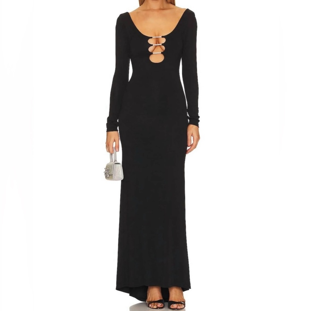 Alice +‎ Olivia - Kalena Plunge Crystal Jersey Cut Out Maxi Dress